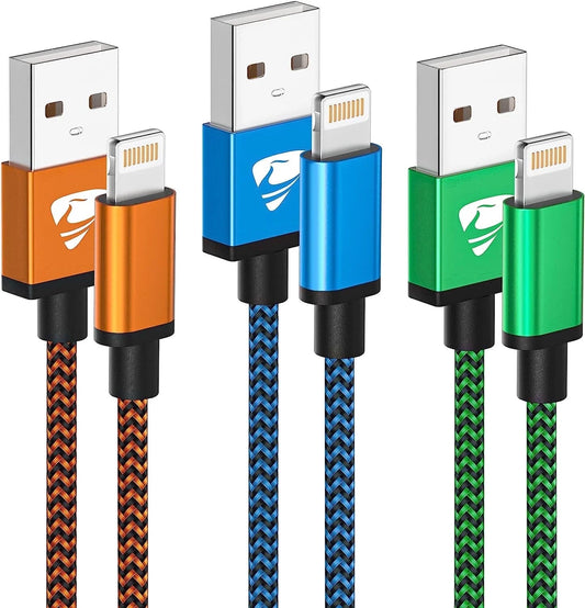 3Pack 3FT USB Charger Cord, Nylon Braided Fast Charging Cable Compatible with Iphone 14/13/12/11, Multicolor